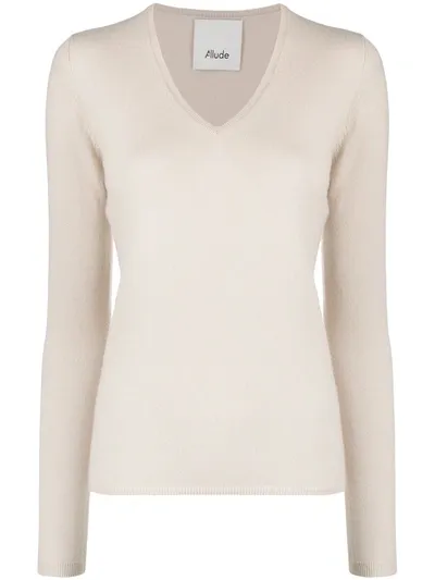 Allude V-neck Cashmere Jumper In Neutrals