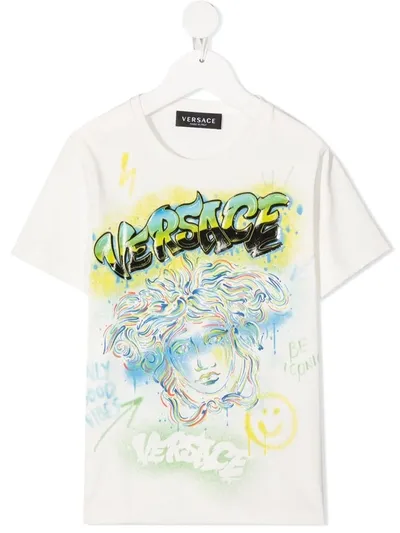 Young Versace Kids' Graffiti Logo-print T-shirt In White