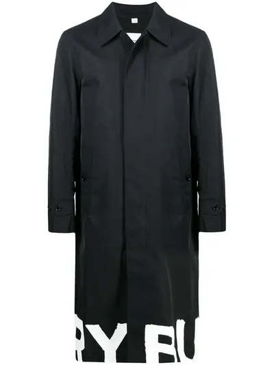 Burberry Logo-print Single-breasted Coat In Black