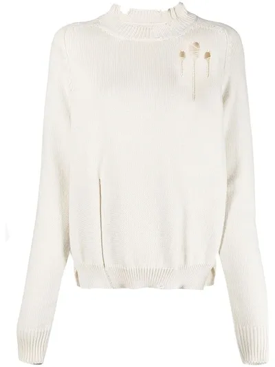 Maison Margiela Ripped Crew Neck Jumper In White