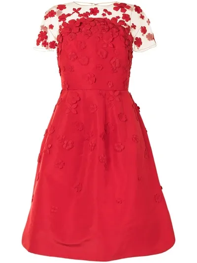 Oscar De La Renta Floral-detail Sheer-panel Midi-dress In Red