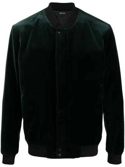 Z-zegna Velvet Rib-trimmed Bomber Jacket In Green