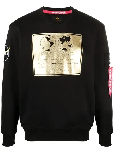 Alpha Industries Graphic-print Crew-neck Sweatshirt In Black