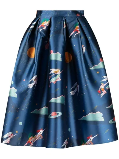 Alessandro Enriquez Graphic-print A-line Skirt In Blue