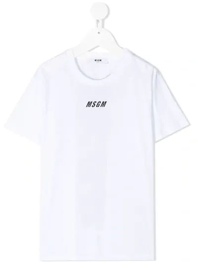 Msgm Kids' Logo-print Cotton T-shirt In White