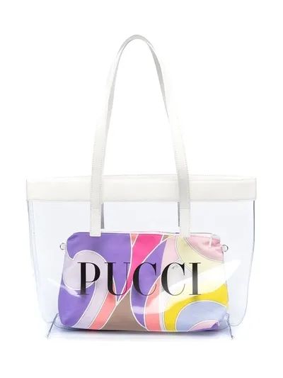 Emilio Pucci Junior Transparent Logo Tote In Neutrals