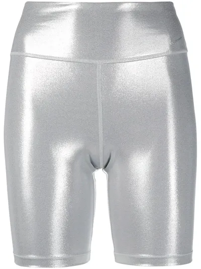 Nike Metallic Biker Shorts In Silver