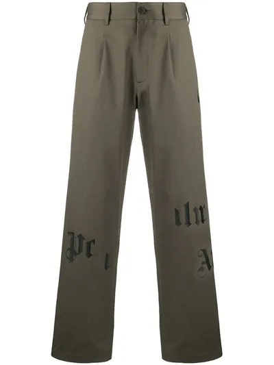 Palm Angels Logo-print Straight-leg Trousers In Green