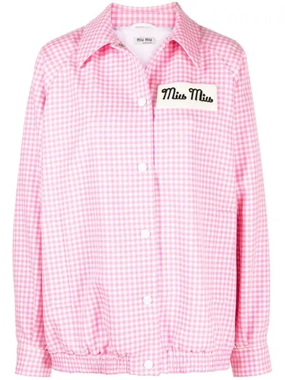 Miu Miu Check Virgin Wool Jacket In Pink