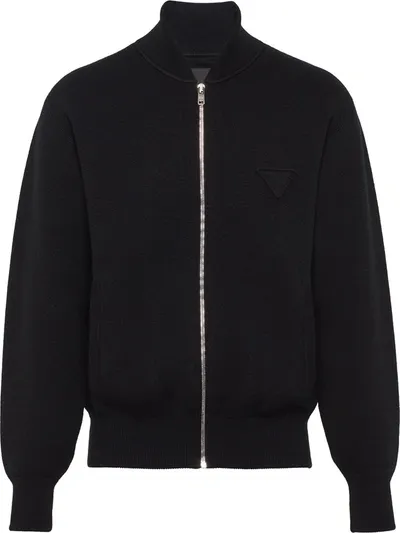 Prada Zip-up Cashmere Jacket In Black