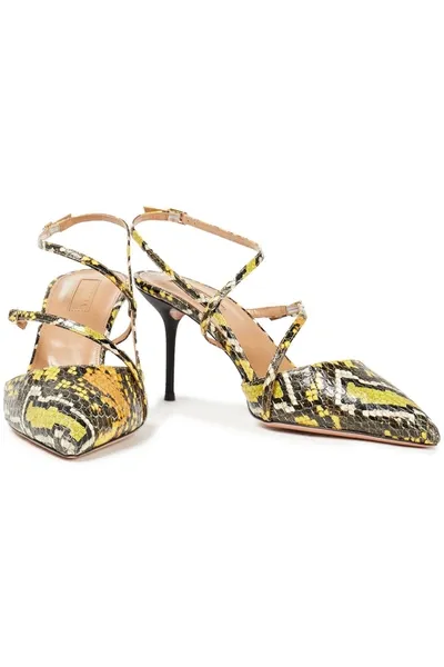 Aquazzura Carolyne 75 Elaphe Pumps In Yellow