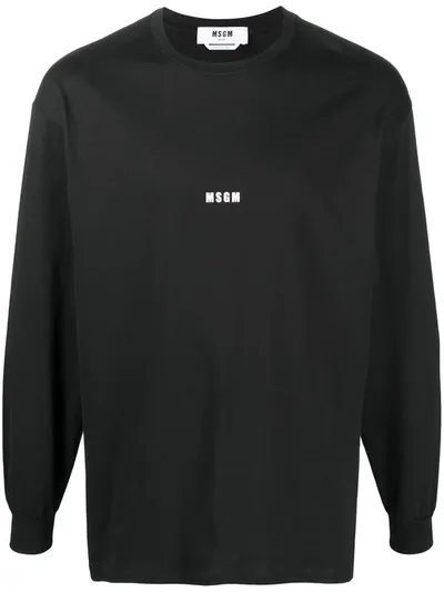 Msgm Micro Logo Print Long Sleeve Top In Black