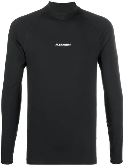 Jil Sander Long-sleeved Logo T-shirt In Black