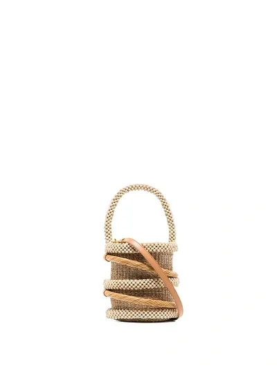 Aranaz Beaded Detail Mini Bucket Bag In Neutrals