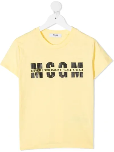 Msgm Kids' Logo Print T-shirt In Yellow