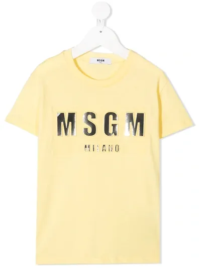 Msgm Kids' Logo Print T-shirt In Yellow