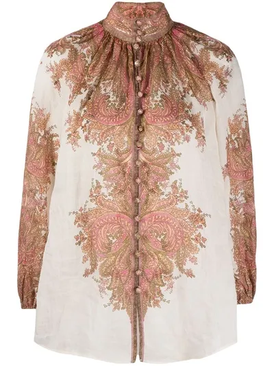 Zimmermann Paisley-print Ramie Blouse In Neutrals