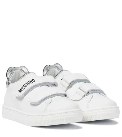 Moschino Kids' Leather Sneakers In White