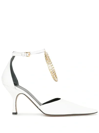 Jw Anderson Embellished Ankle-strap Pumps In White