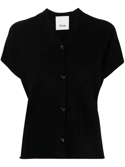 Allude Short-sleeve Relaxed Cardigan In Black