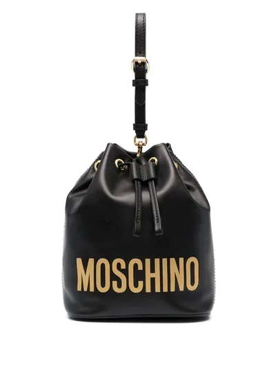 Moschino Logo-print Bucket Bag In Schwarz