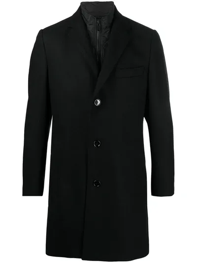 Hugo Boss Single-breasted Fitted Coat In Black