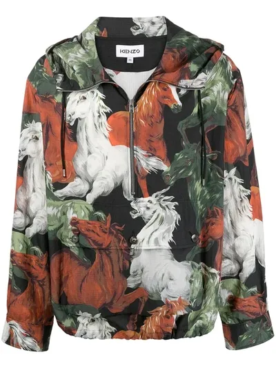 Kenzo Horse-print Zip-front Jacket In Green