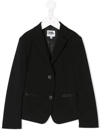 Karl Lagerfeld Kids' Logo Stripe Single-breasted Blazer In Black