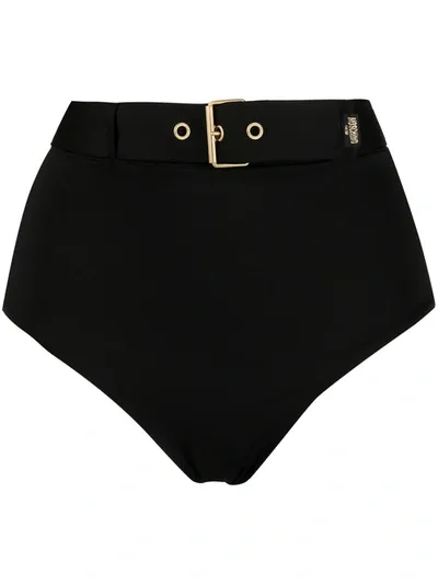 Moschino Golden Buckle High-waisted Briefs In Black