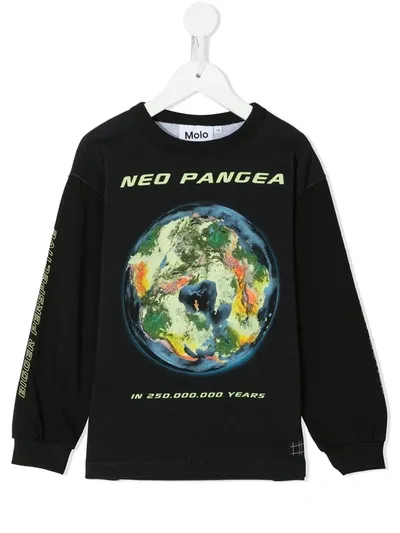 Molo Kids' Rin Neo Pangea-print Organic Cotton T-shirt In Black