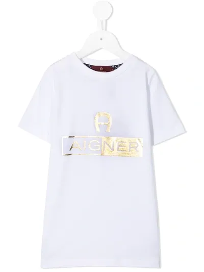 Aigner Kids' Metallic Logo Print T-shirt In White