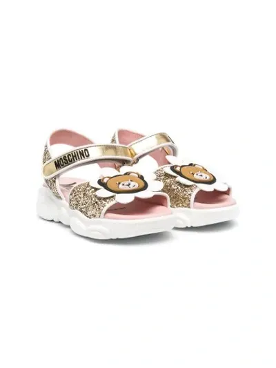 Moschino Kids' Sequin-embellished Leather Sandals In Gold