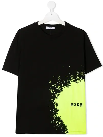 Msgm Teen Splatter-print Cotton T-shirt In Black