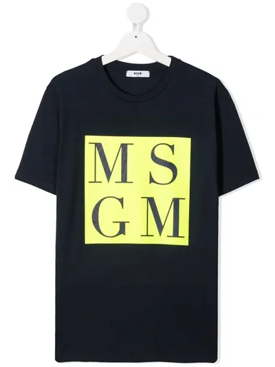 Msgm Teen Logo-print Cotton T-shirt In Blue