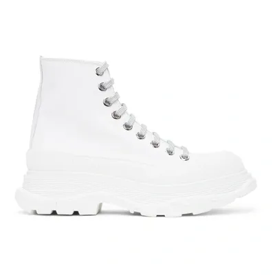 Alexander Mcqueen Canvas And Rubber Exaggerated-sole Ankle Boots In White Silver