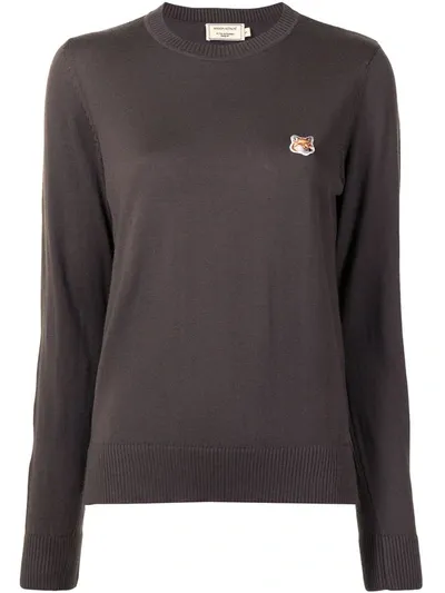 Maison Kitsuné Logo Patch Merino Pullover In Brown