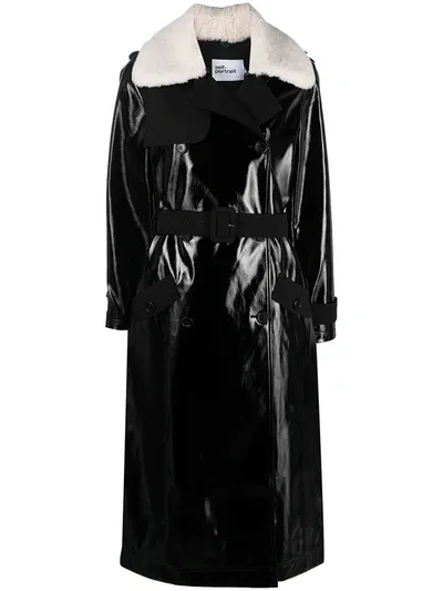 Self-portrait Detachable-collar Patent Trench Coat In Black