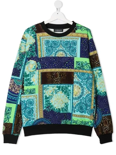 Young Versace Teen Baroque Print Sweatshirt In Blue