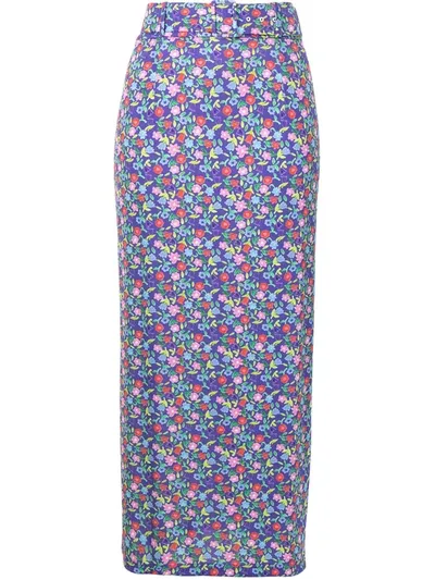 Bernadette Floral Print Pencil Skirt In Purple