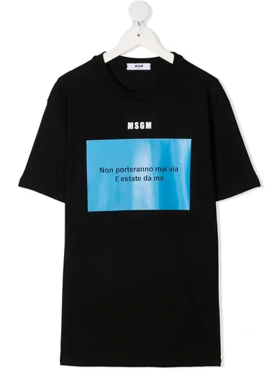 Msgm Teen Slogan-print T-shirt In Black