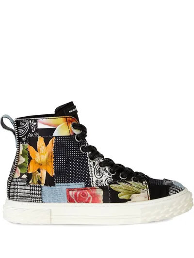 Giuseppe Zanotti Patchwork High-top Sneakers In Black