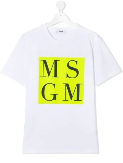 Msgm Teen Logo-print Cotton T-shirt In White