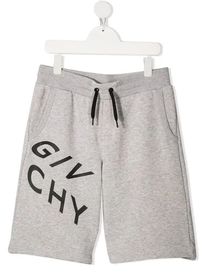 Givenchy Kids' Logo Print Cotton Sweat Shorts In Grey