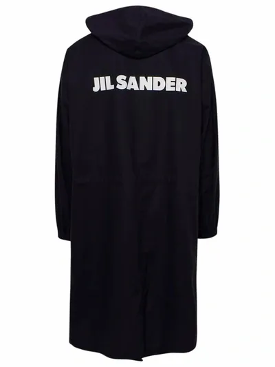 Jil Sander Printed Cotton Poplin Parka Coat In Navy