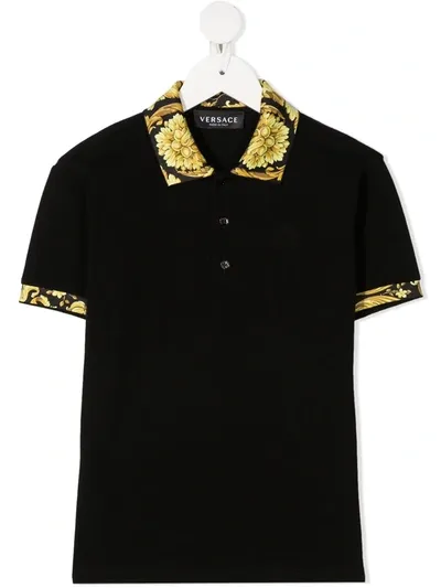 Young Versace Kids' Barocco-trim Polo Shirt In Black