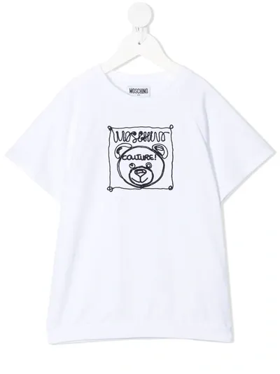 Moschino Kids' Logo Embroidered Teddy T-shirt In White