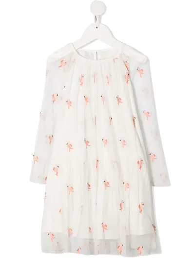 Stella Mccartney Kids' Flamingo-embroidered Tulle Dress In Cream