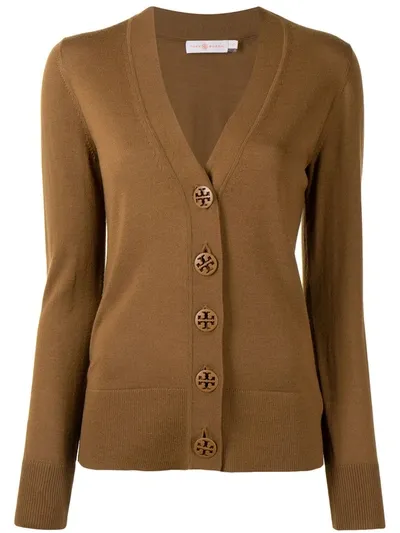 Tory Burch Women's Merino Wool Button-up Cardigan In Sepia Suede