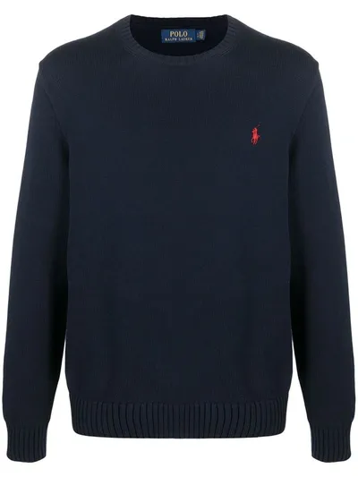 Polo Ralph Lauren Embroidered-logo Crew-neck Jumper In Blue