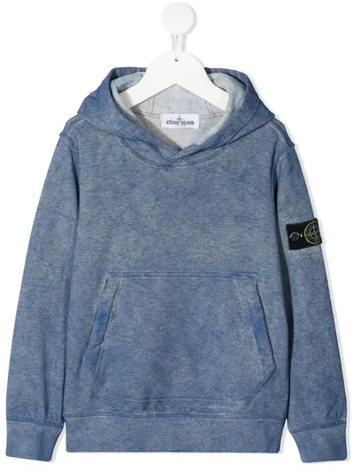 Stone Island Junior Kids' Logo-patch Long-sleeve Hoodie In Blue